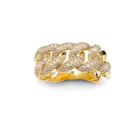 14K Gold Large Micro-Pave Cuban Link Chain Diamond Ring