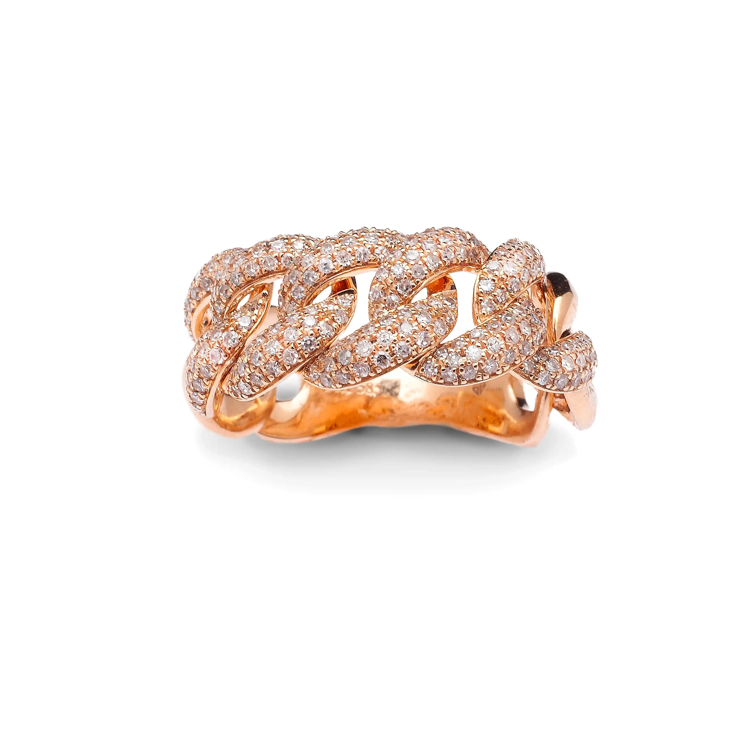 14K Gold Large Micro-Pave Cuban Link Chain Diamond Ring