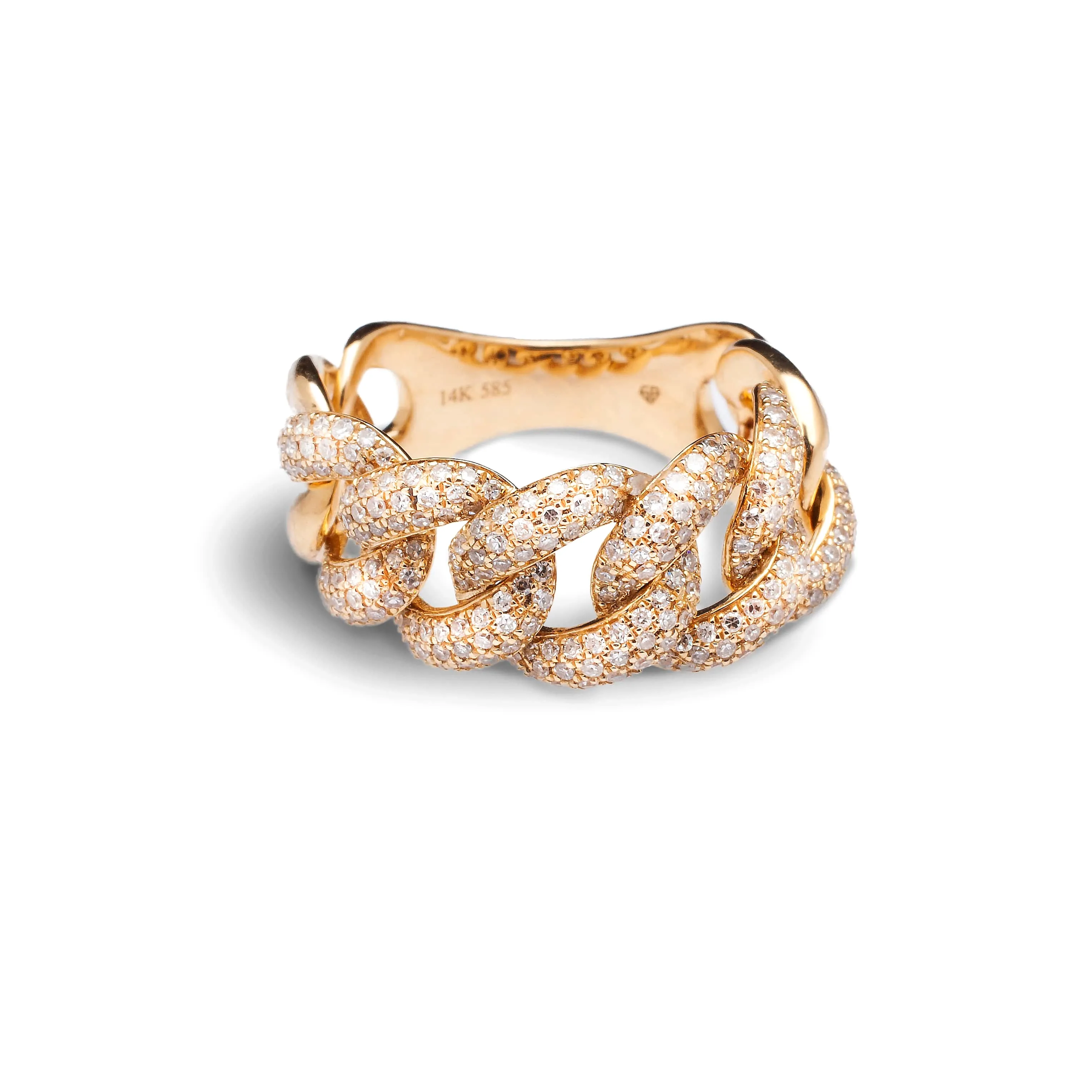 14K Gold Large Micro-Pave Cuban Link Chain Diamond Ring