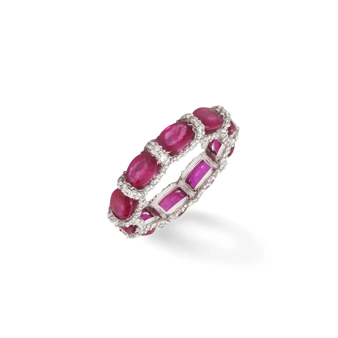 14K or 18K Gold Oval East West Ruby and Pave 360 Diamond Eternity Band