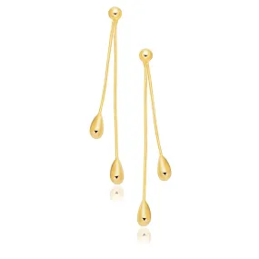 14k Yellow Gold Double Drop Long Earrings-rx96661