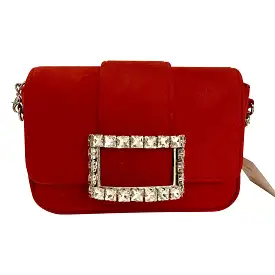 7665 Silver Buckle Red Purse With Silver Chain