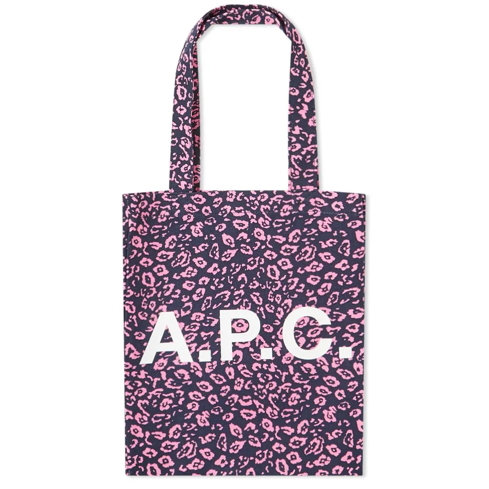 A.P.C. Lou Leopard Print ToteDark Navy