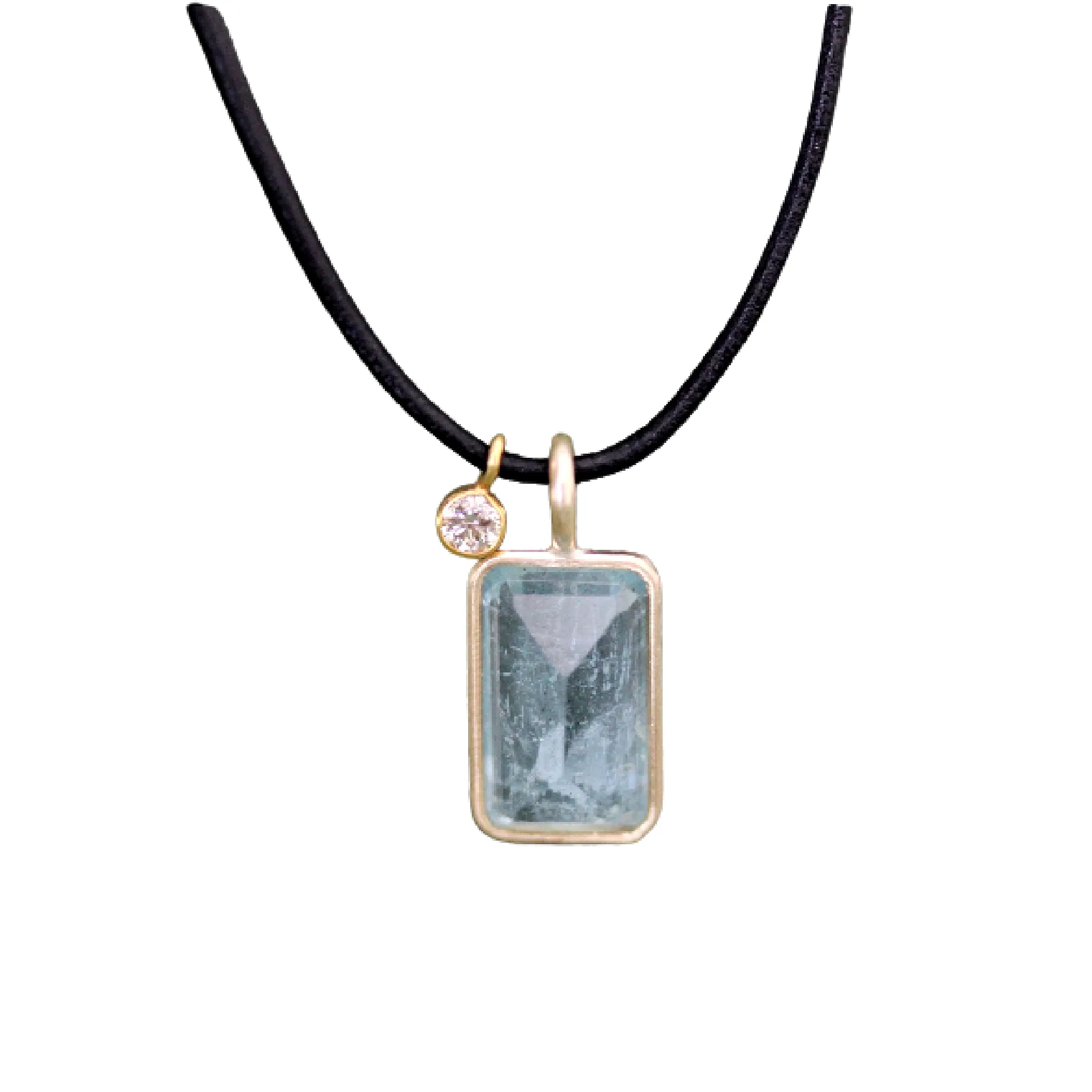 Aquamarine & Diamond Leather Necklace