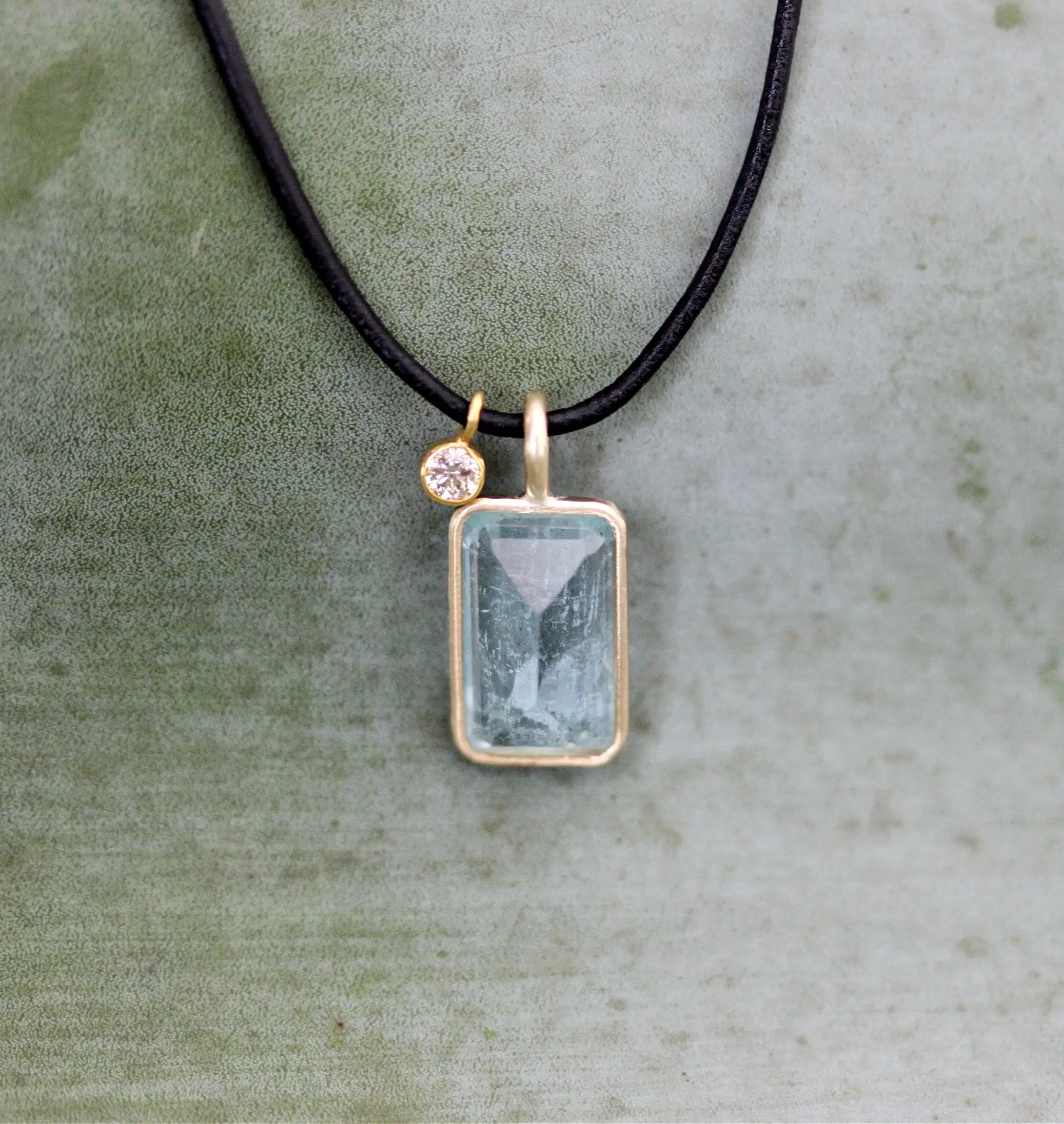 Aquamarine & Diamond Leather Necklace