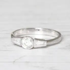 Art Deco Style 0.60 Carat Brilliant and Baguette Cut Diamond Ring