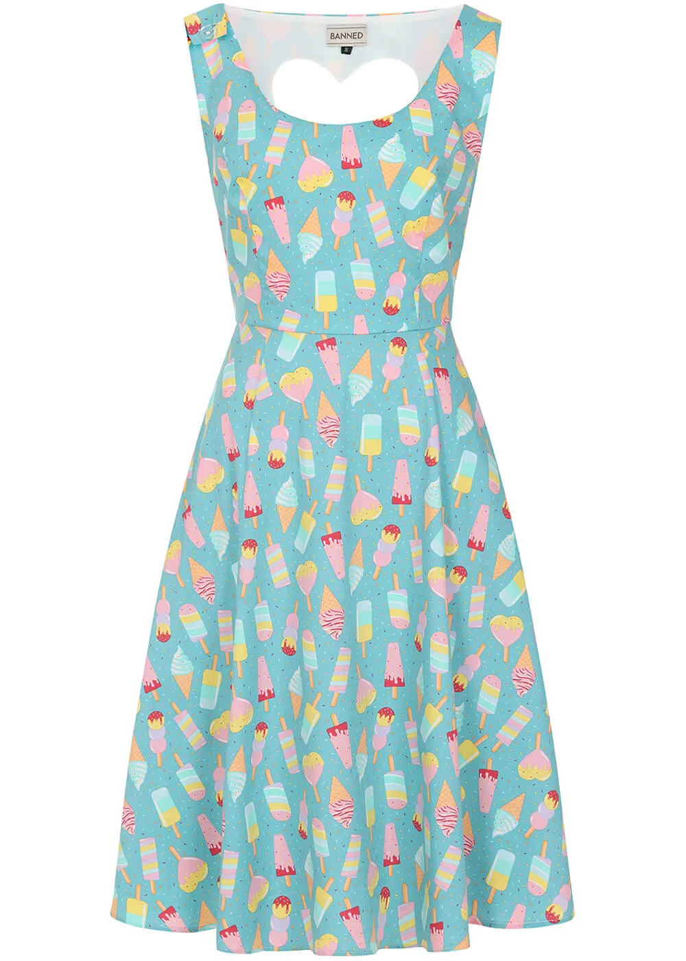 Banned Ice Cream Heart 50's Swing Dress Blue