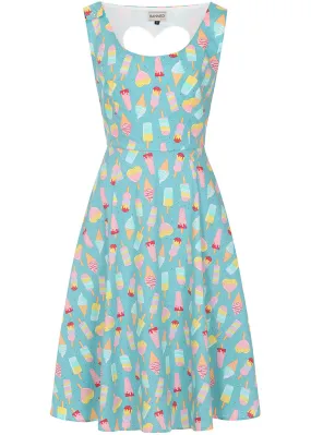 Banned Ice Cream Heart 50's Swing Dress Blue