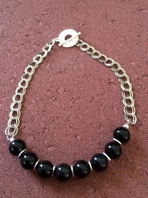 Black Agate and Silver Chain Necklace