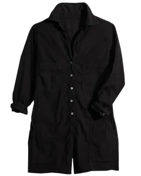 Black Linen Ireland Long Sleeve Playsuit