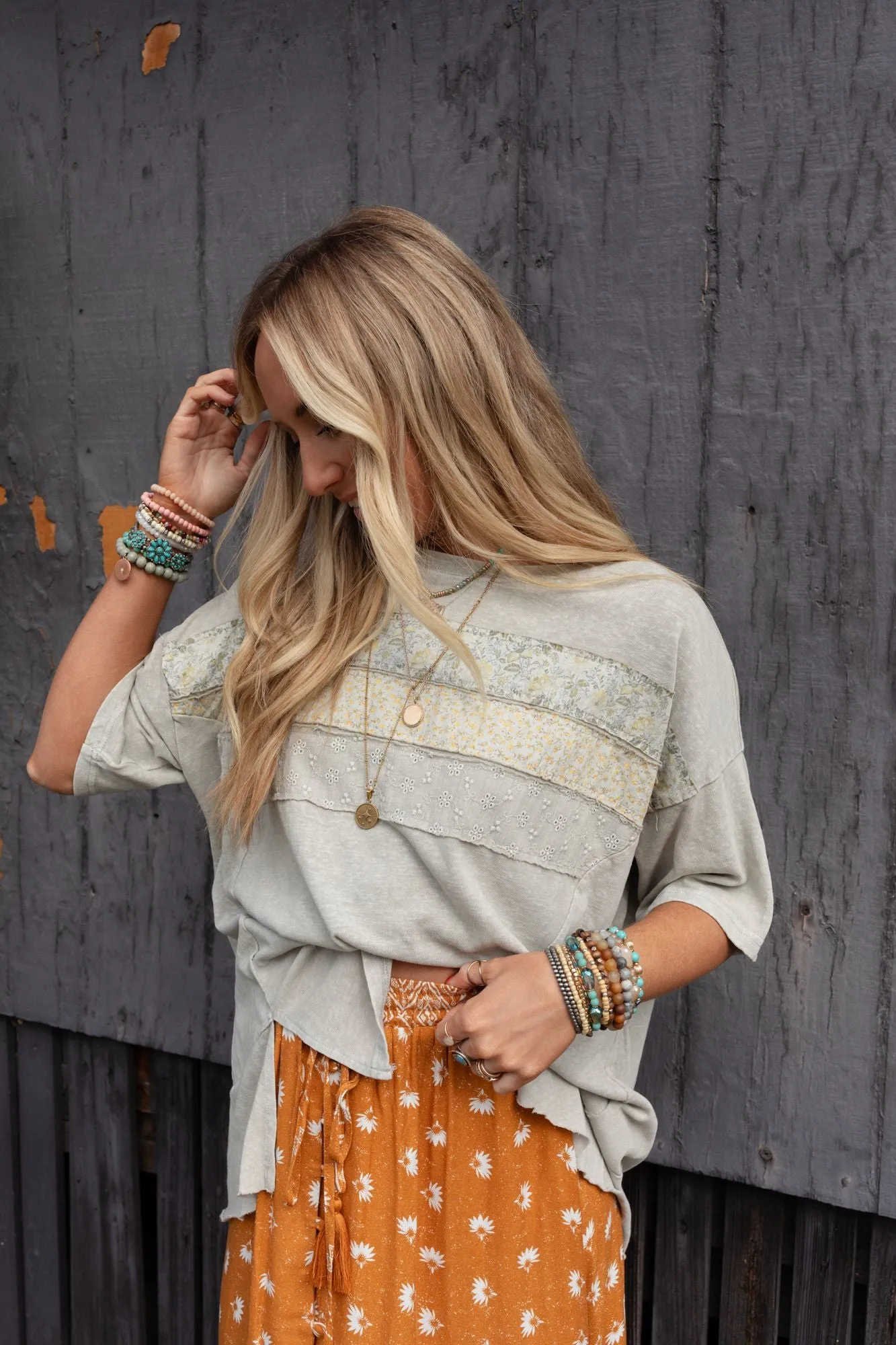 Breezy Blend Paisley Lace Top - Mushroom