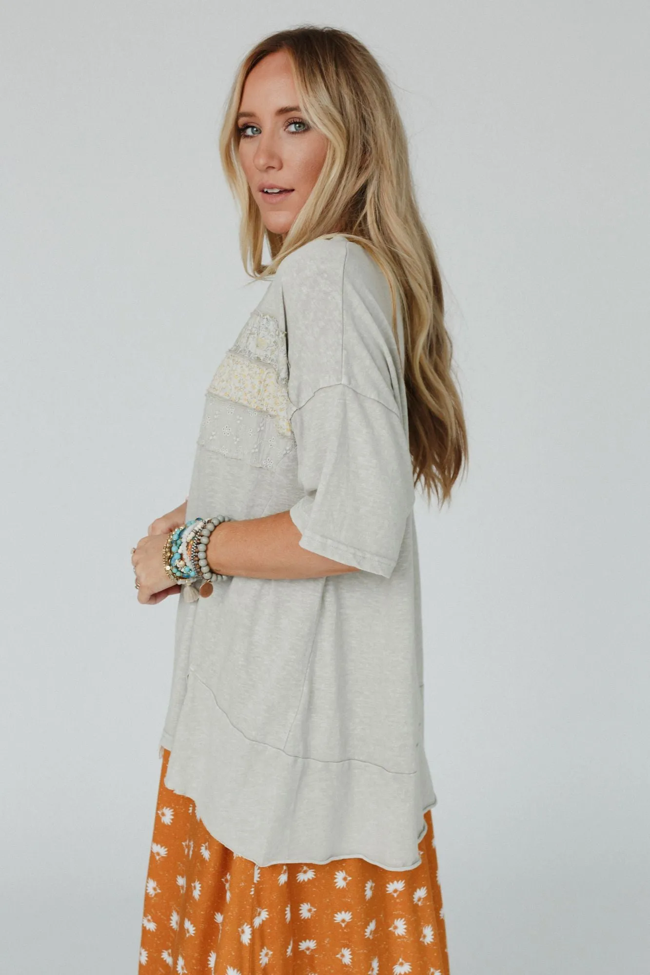 Breezy Blend Paisley Lace Top - Mushroom