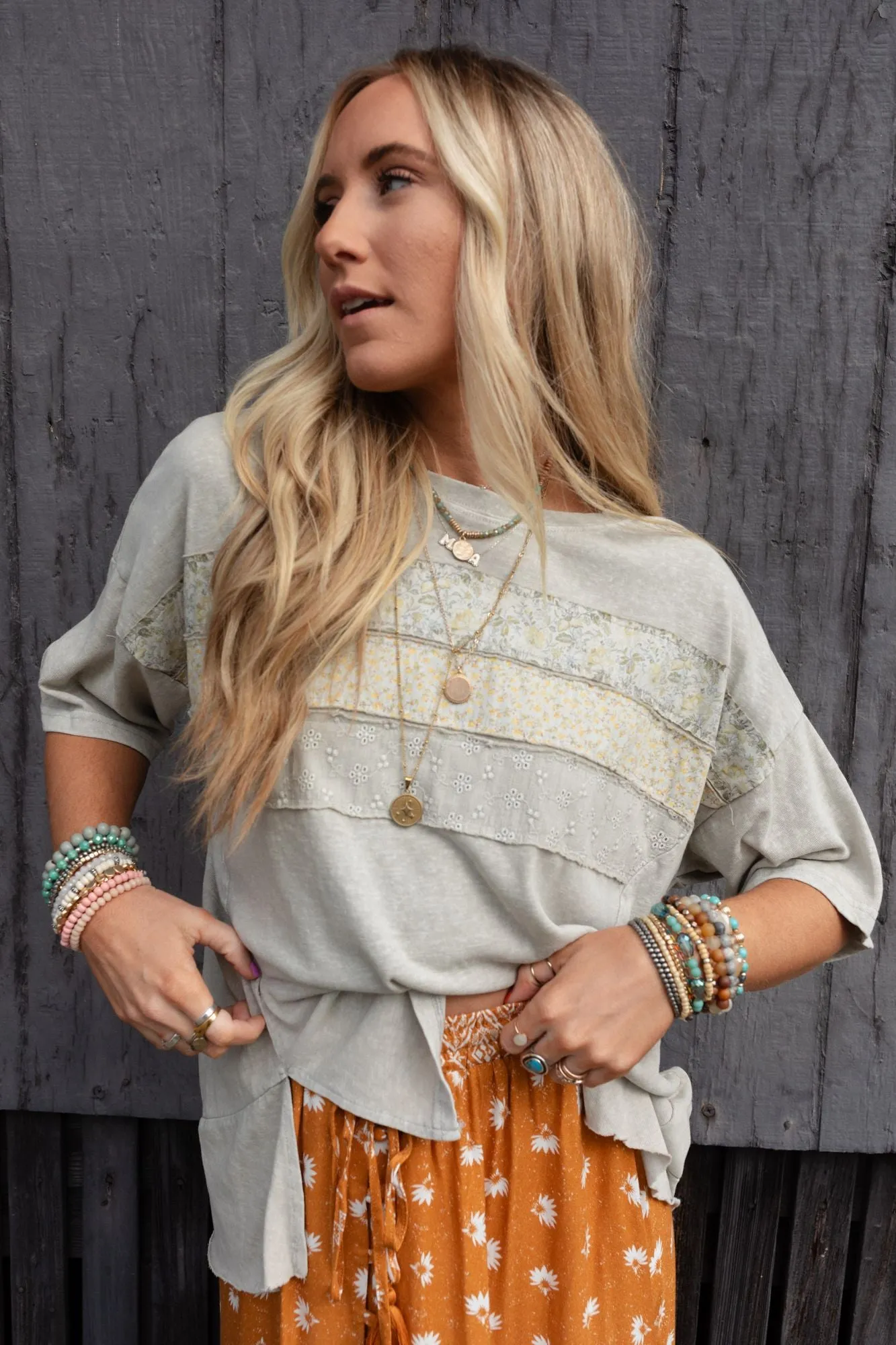 Breezy Blend Paisley Lace Top - Mushroom