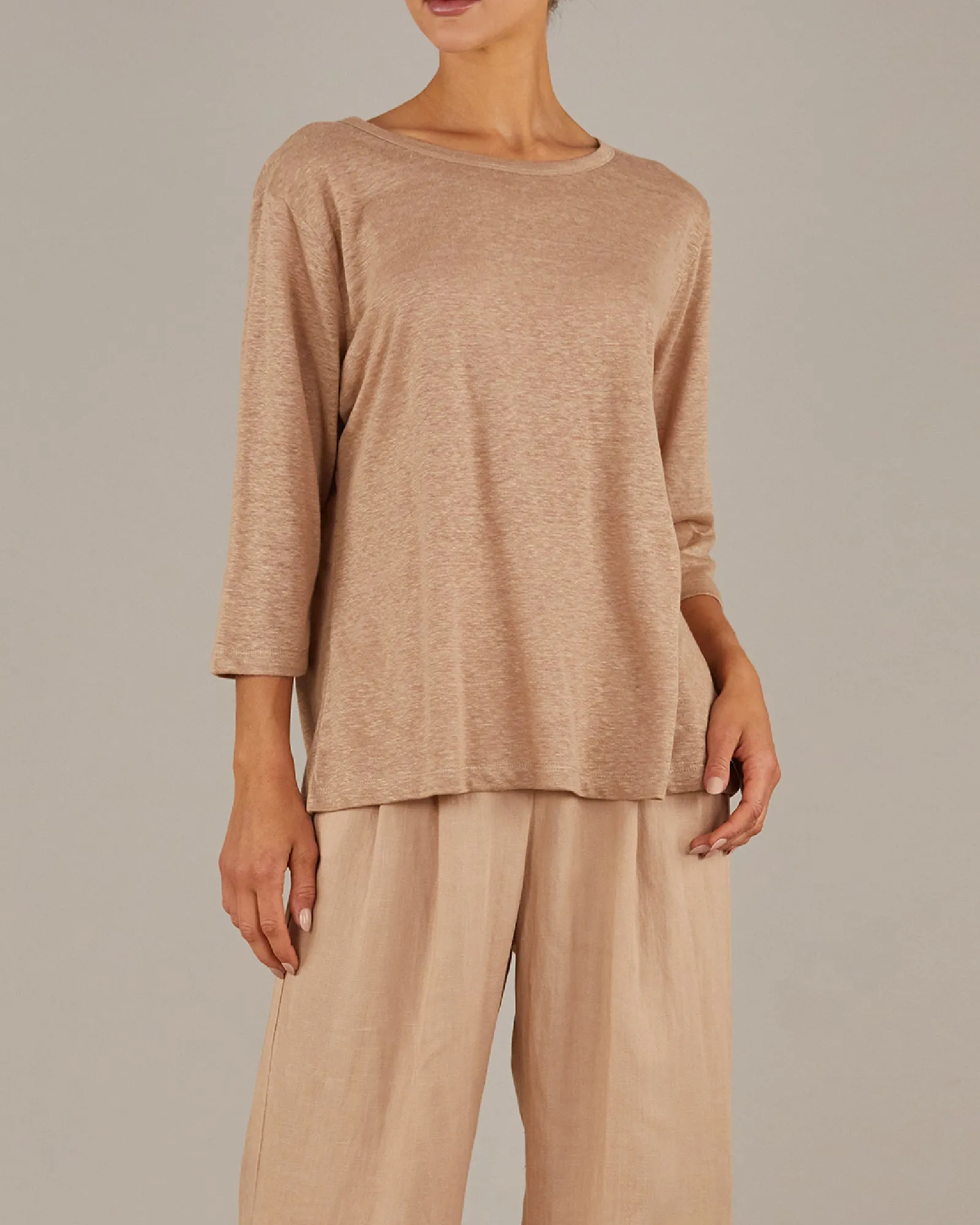 Bronte Linen Jersey Top - Chocolate