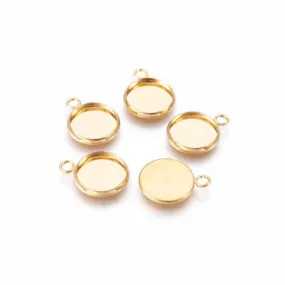 Cabochon Setting, 304 Stainless Steel, Pendant Base, Round, Golden, Bezel Cup, Fits 12mm