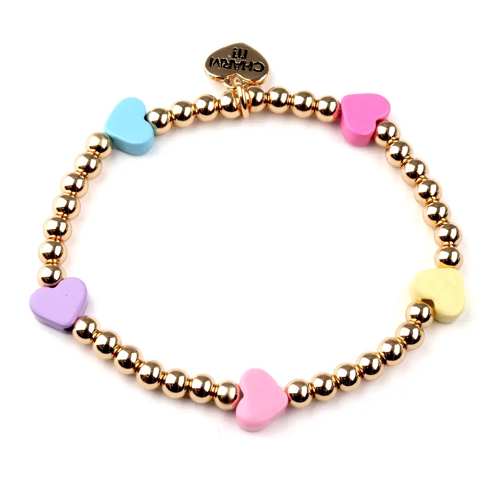 Charm It! Gold Multi Heart Stretch Bead Bracelet