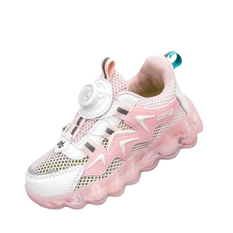 Children's sports, mesh rotating buttons, soft-soled shoes