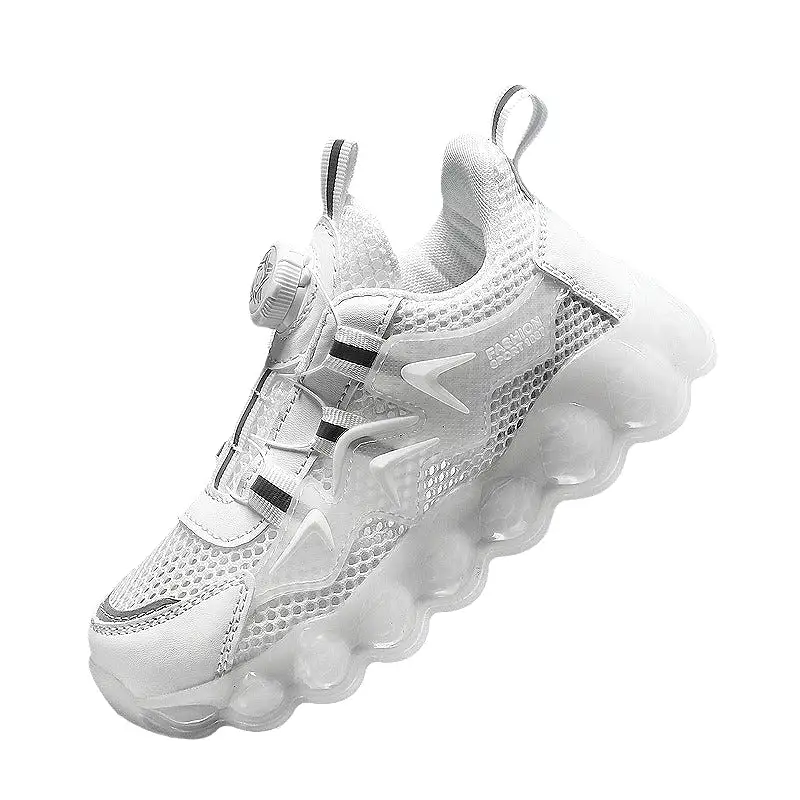 Children's sports, mesh rotating buttons, soft-soled shoes