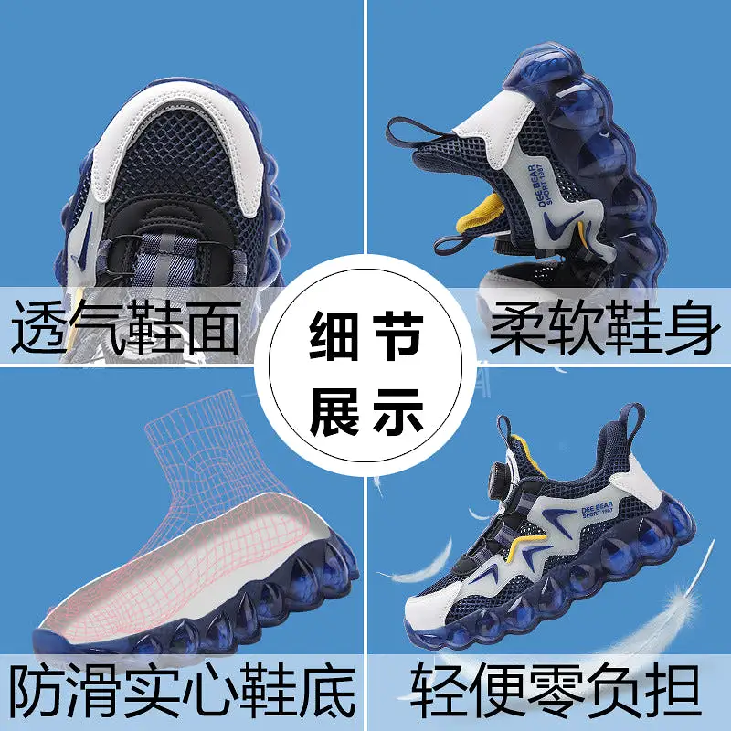 Children's sports, mesh rotating buttons, soft-soled shoes