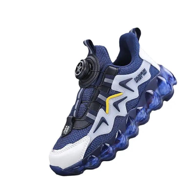 Children's sports, mesh rotating buttons, soft-soled shoes