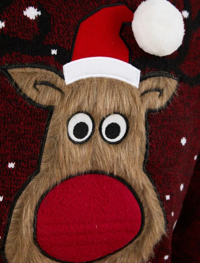 Christmas Jumper Merry Deer 3D Red & Black