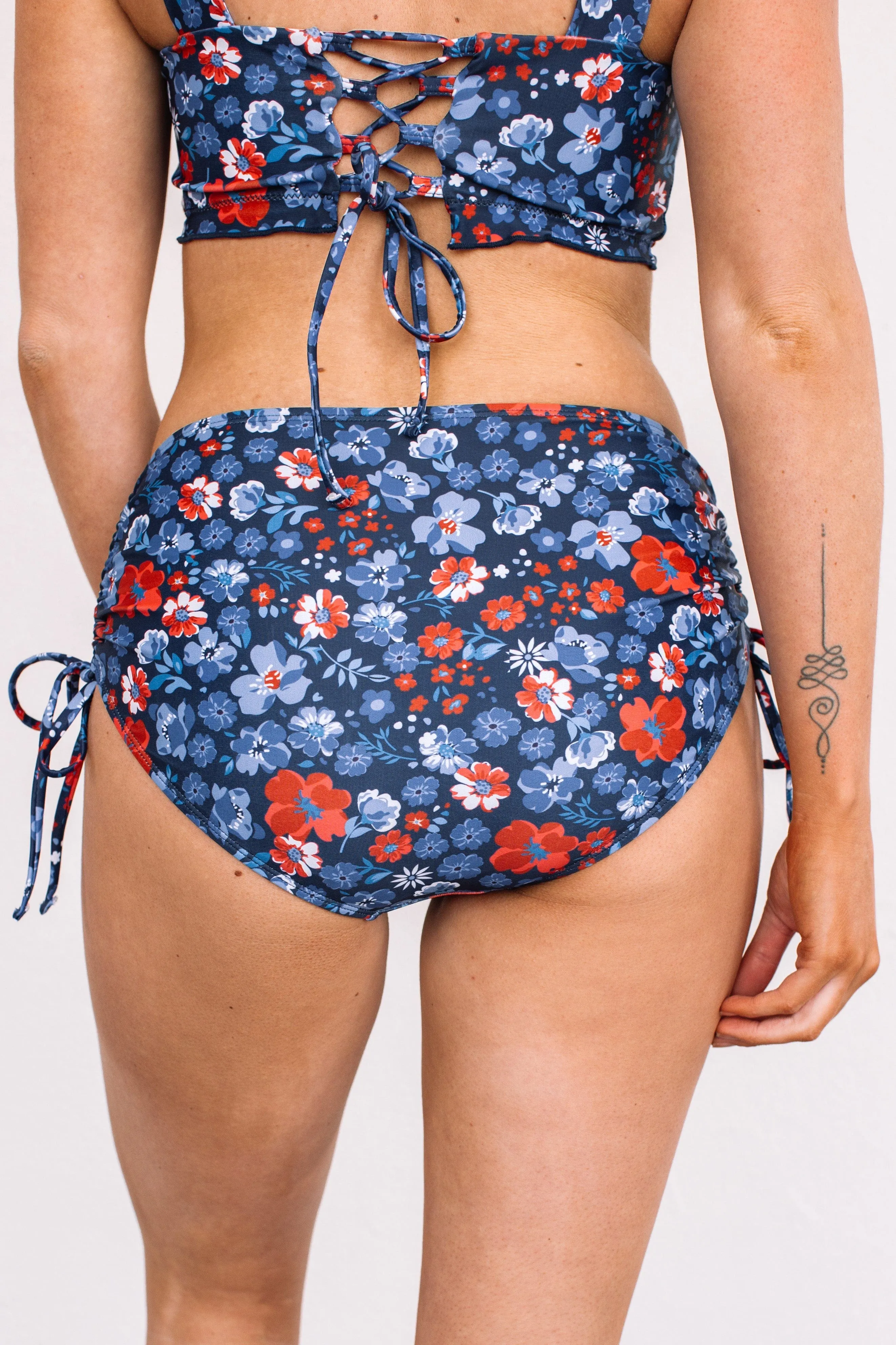 Cool By The Pool Ruched Swim Bottoms- Navy Floral