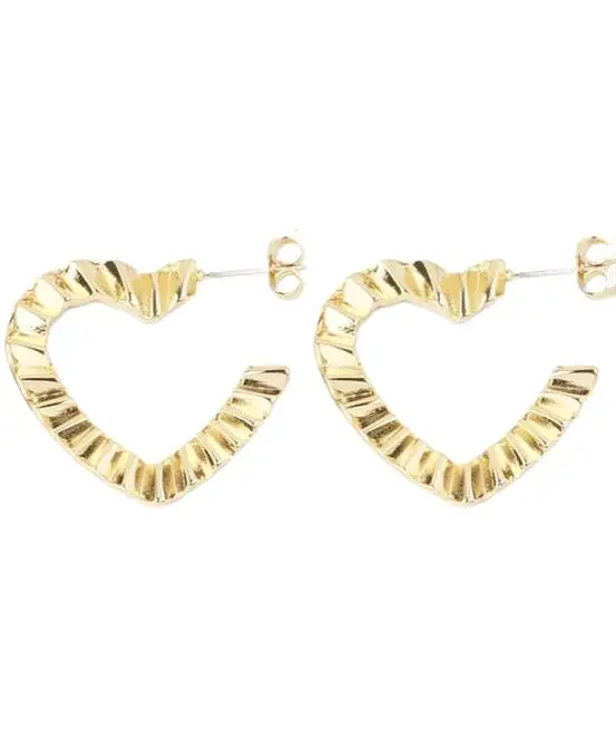 Crinkle Heart Hoops - Gold