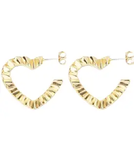 Crinkle Heart Hoops - Gold