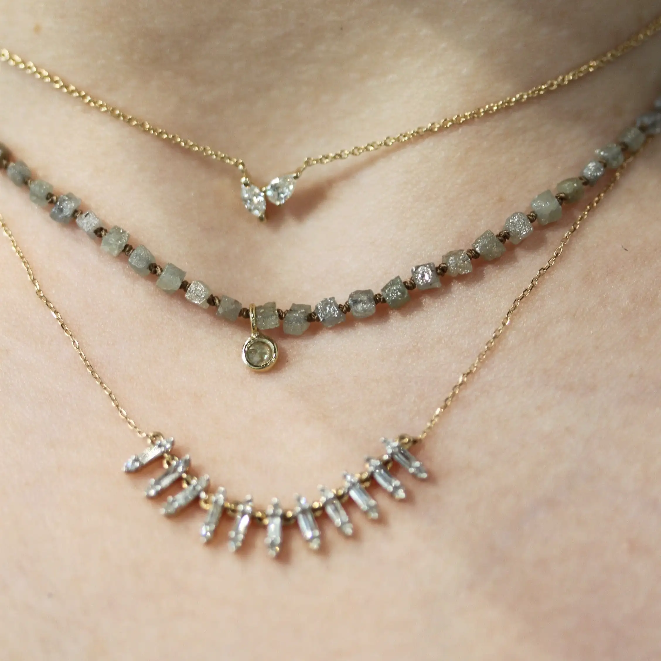 Cubed Raw Diamond Bohemian Necklace