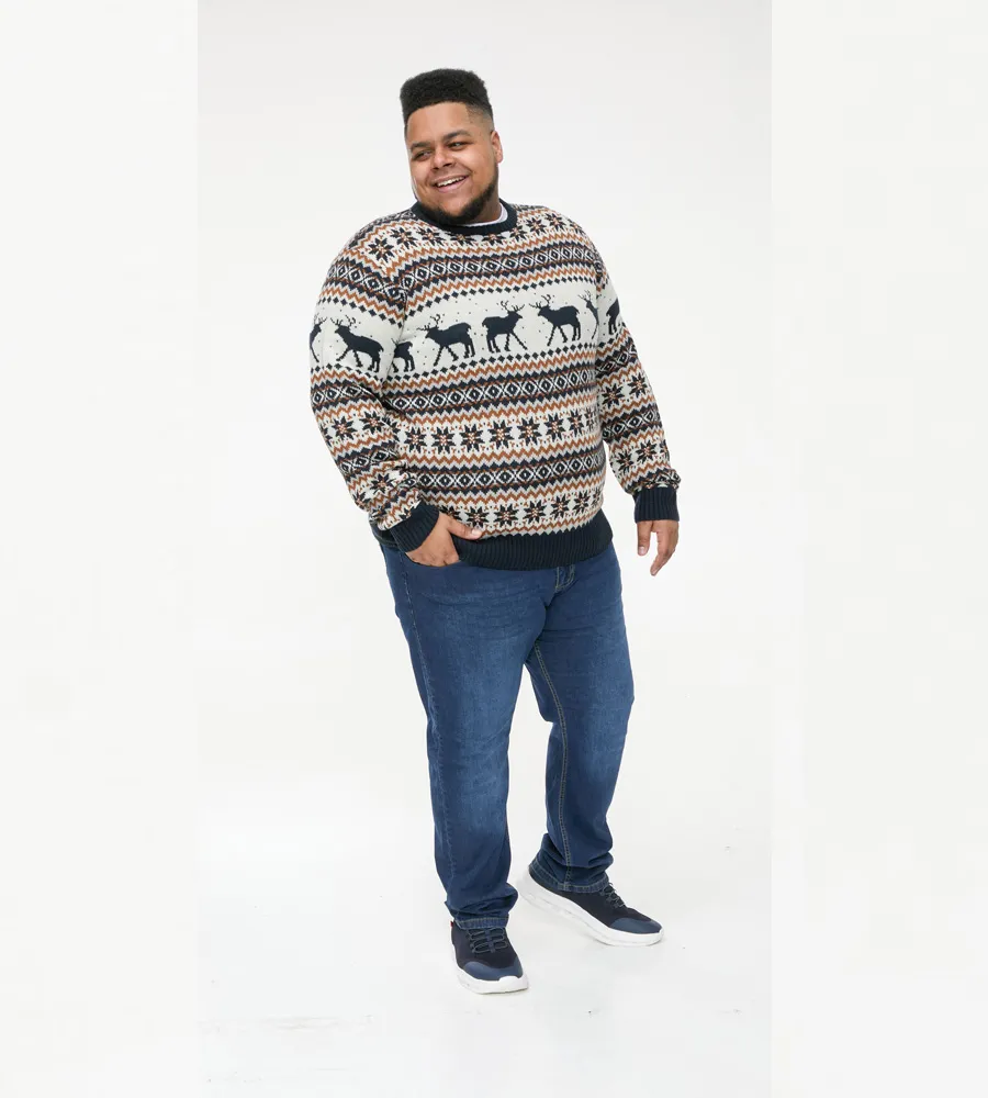 D555 Big Mens Christmas Jumper With Reindeer Design (ANTLER)