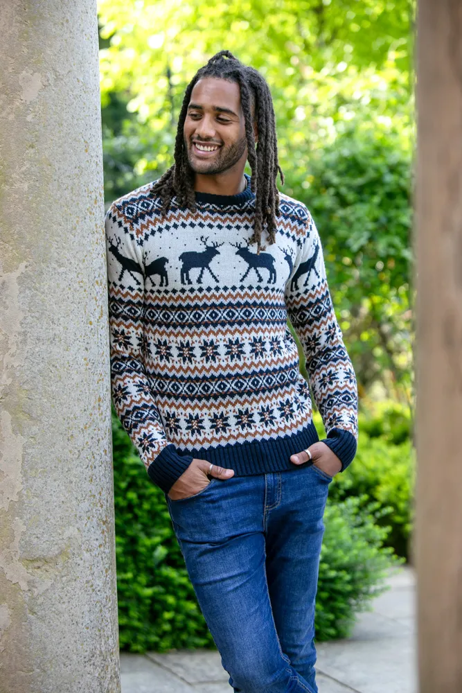 D555 Mens Christmas Jumper With Reindeer Design (ANTLER)