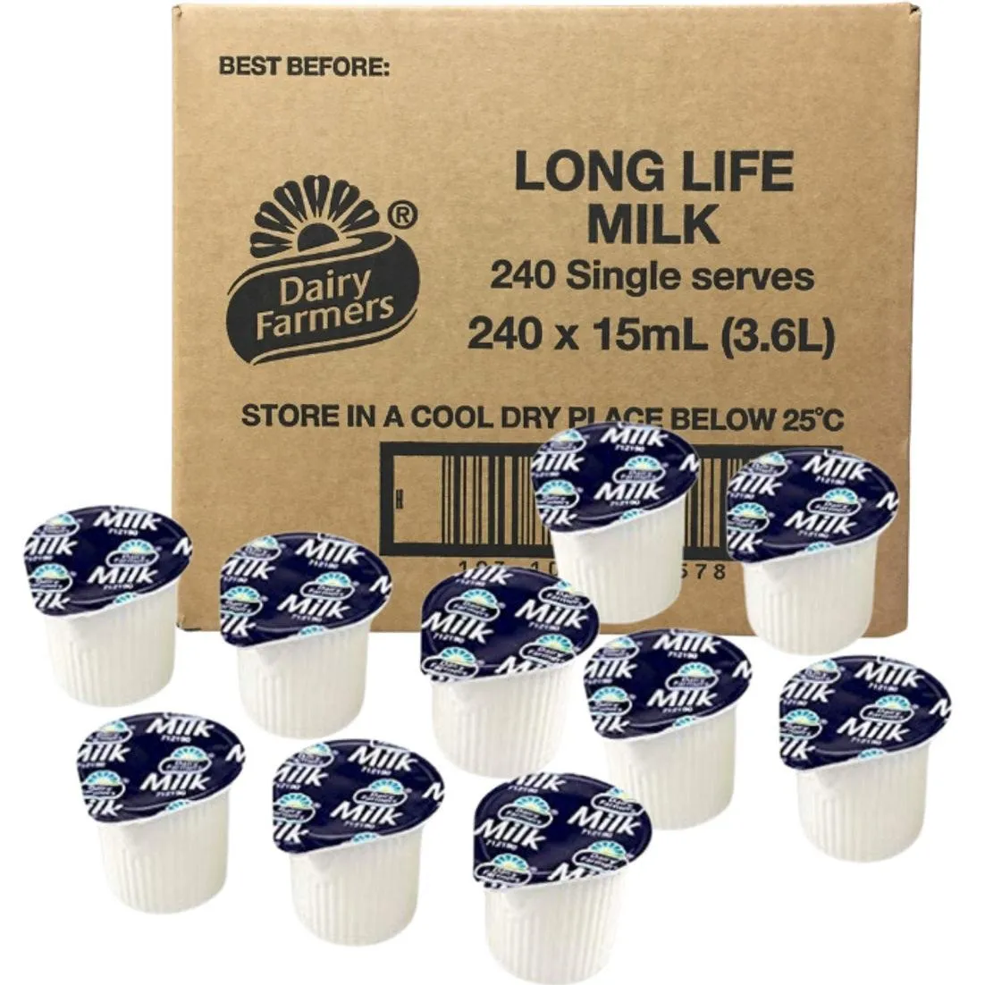 Dairy Farmers Long Life Milk Portions Capsules UHT 15mL Carton 240 Bulk Box