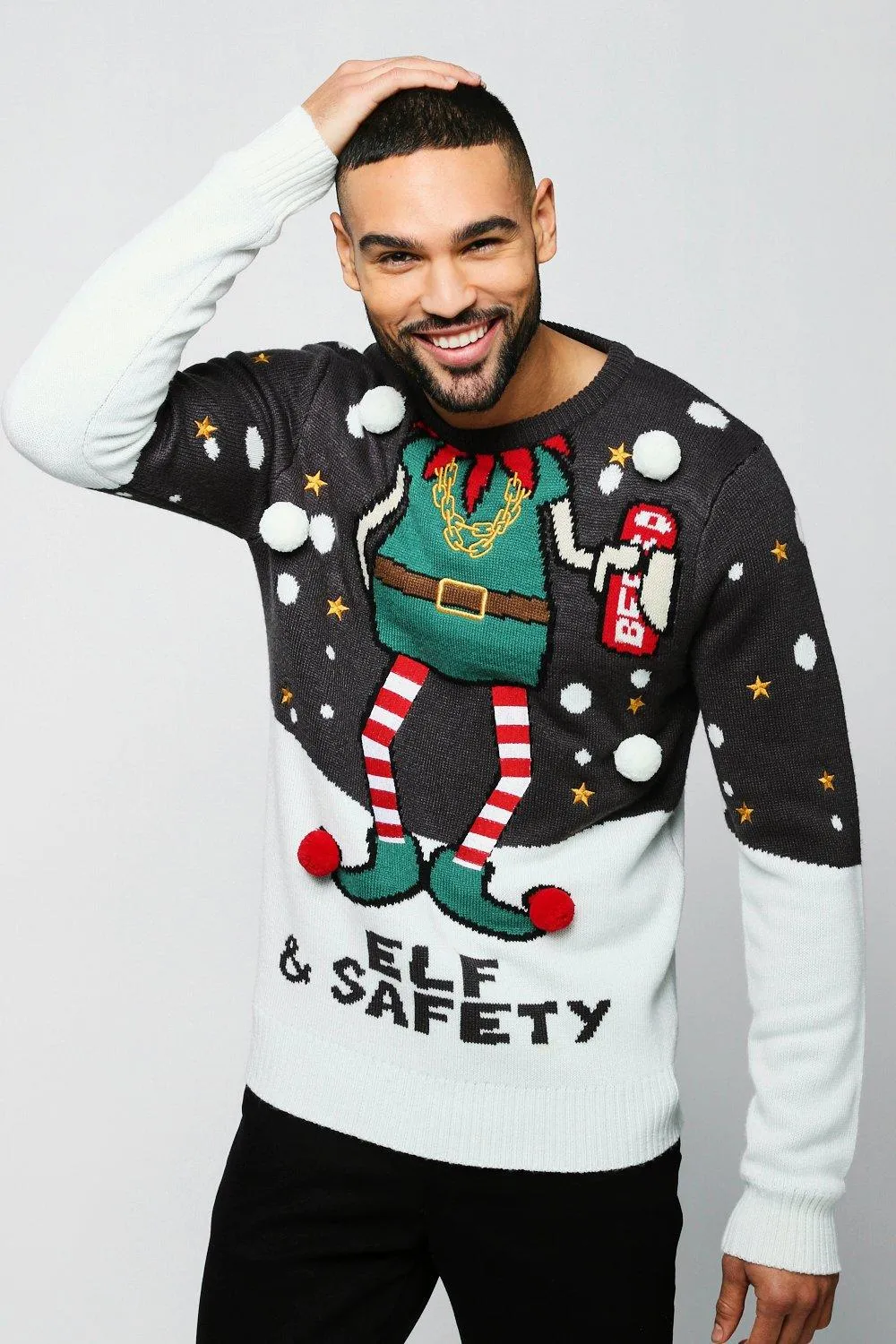 Elf & Safety Christmas Jumper | boohooMAN UK