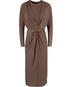 Ellie Makir Women's Brown Mocha Gathered Maxi Dress