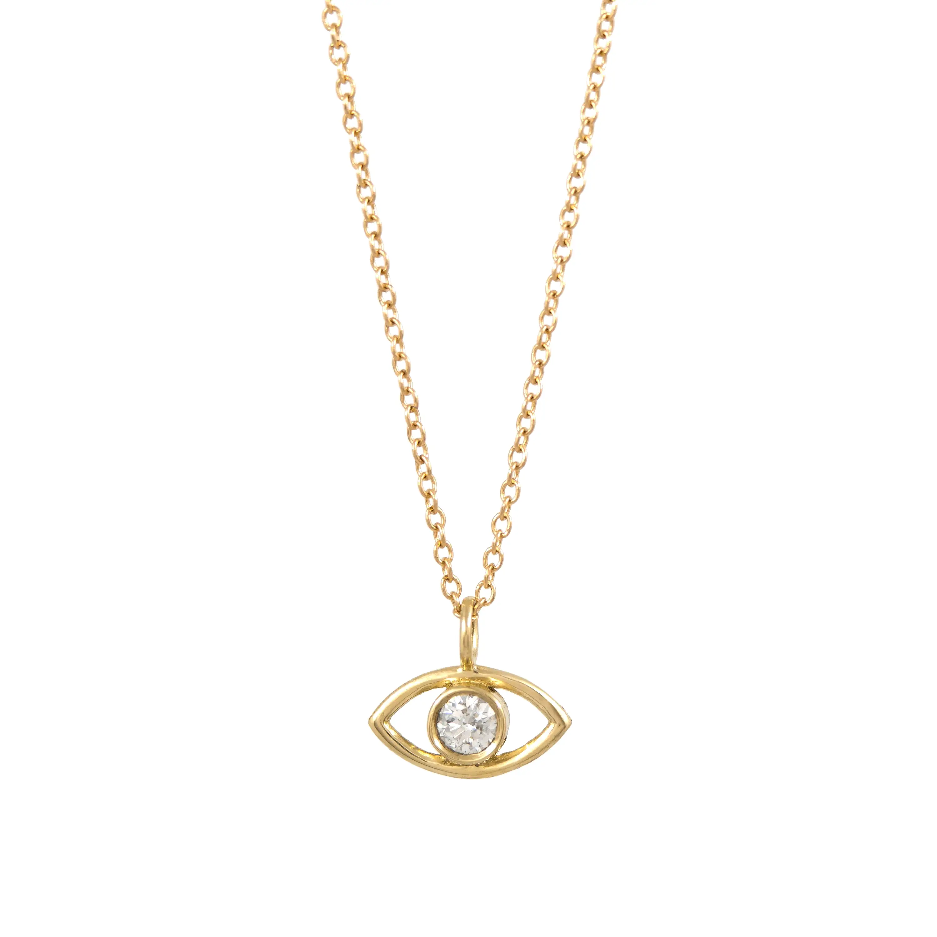 Evil Eye Diamond Necklace - 14K Yellow Gold