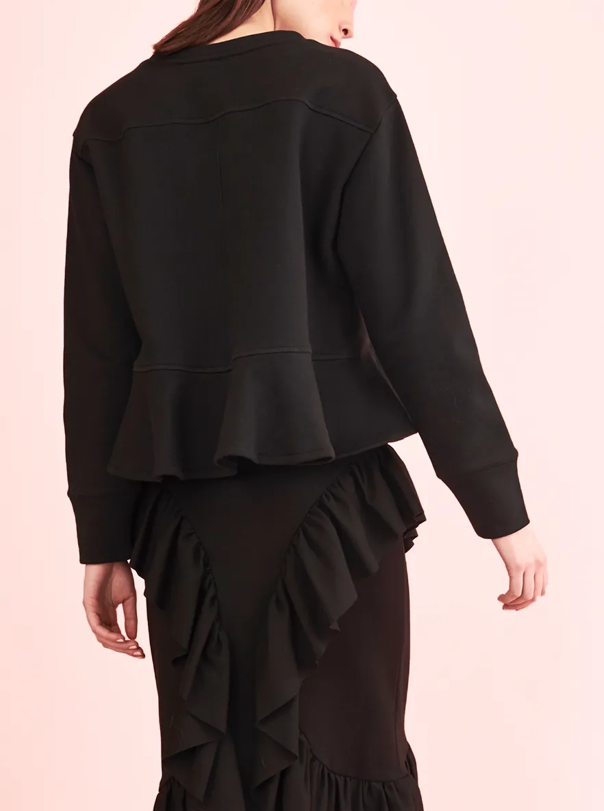 FLUTTER HEM SWEATSHIRT, BLACK