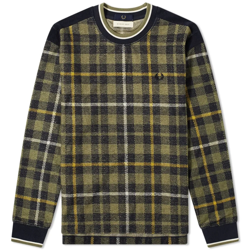 Fred Perry x Nicholas Daley Tartan Crew SweatShaded Navy