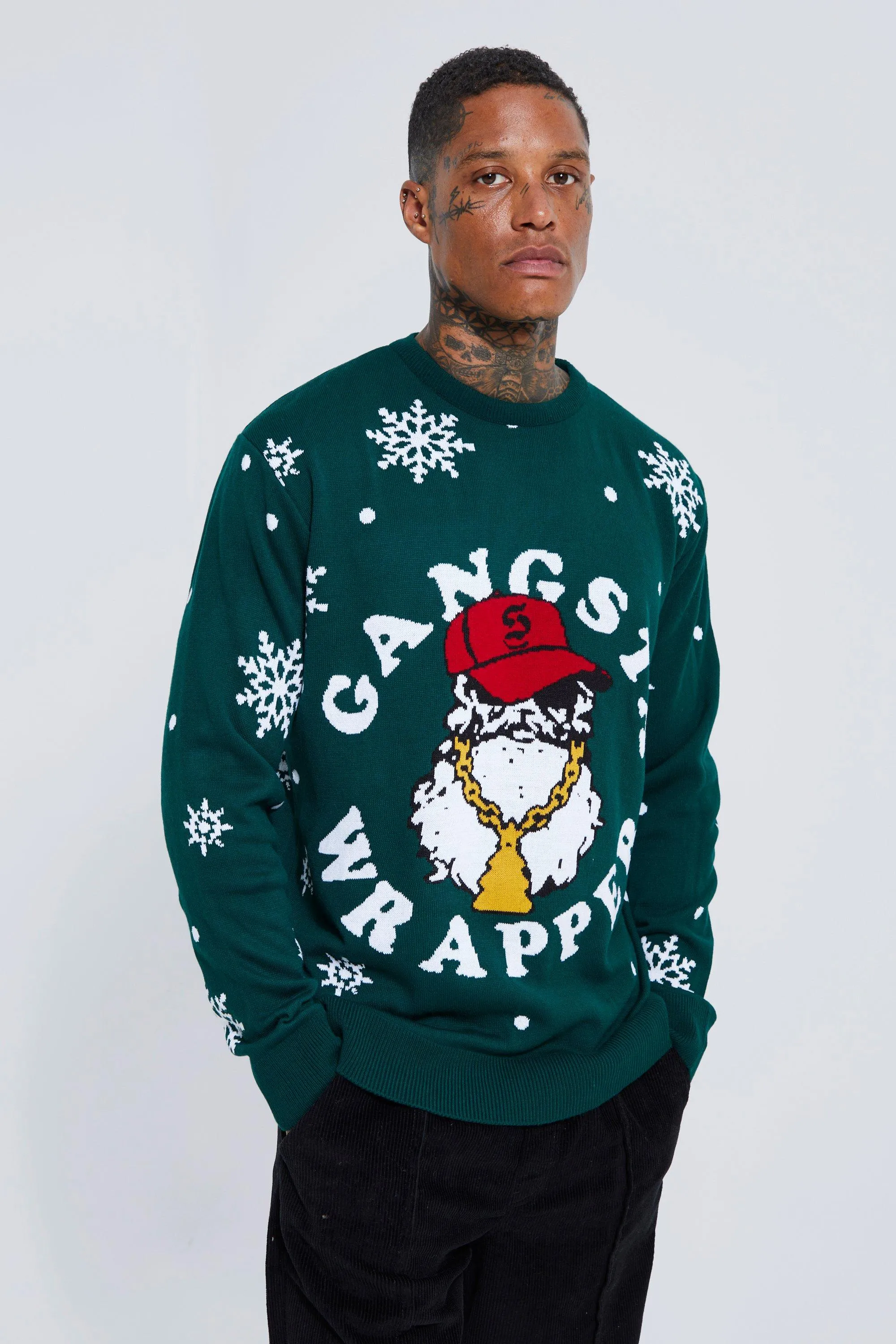 Gangsta Wrapper Christmas Jumper | boohooMAN UK