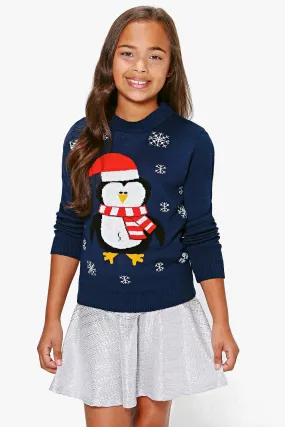 Girls Penguin Christmas Sweater