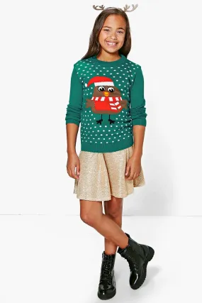 Girls Robin Christmas Sweater