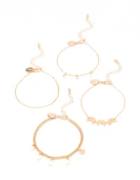 Gold Butterfly Heart Bracelet 4-Pack