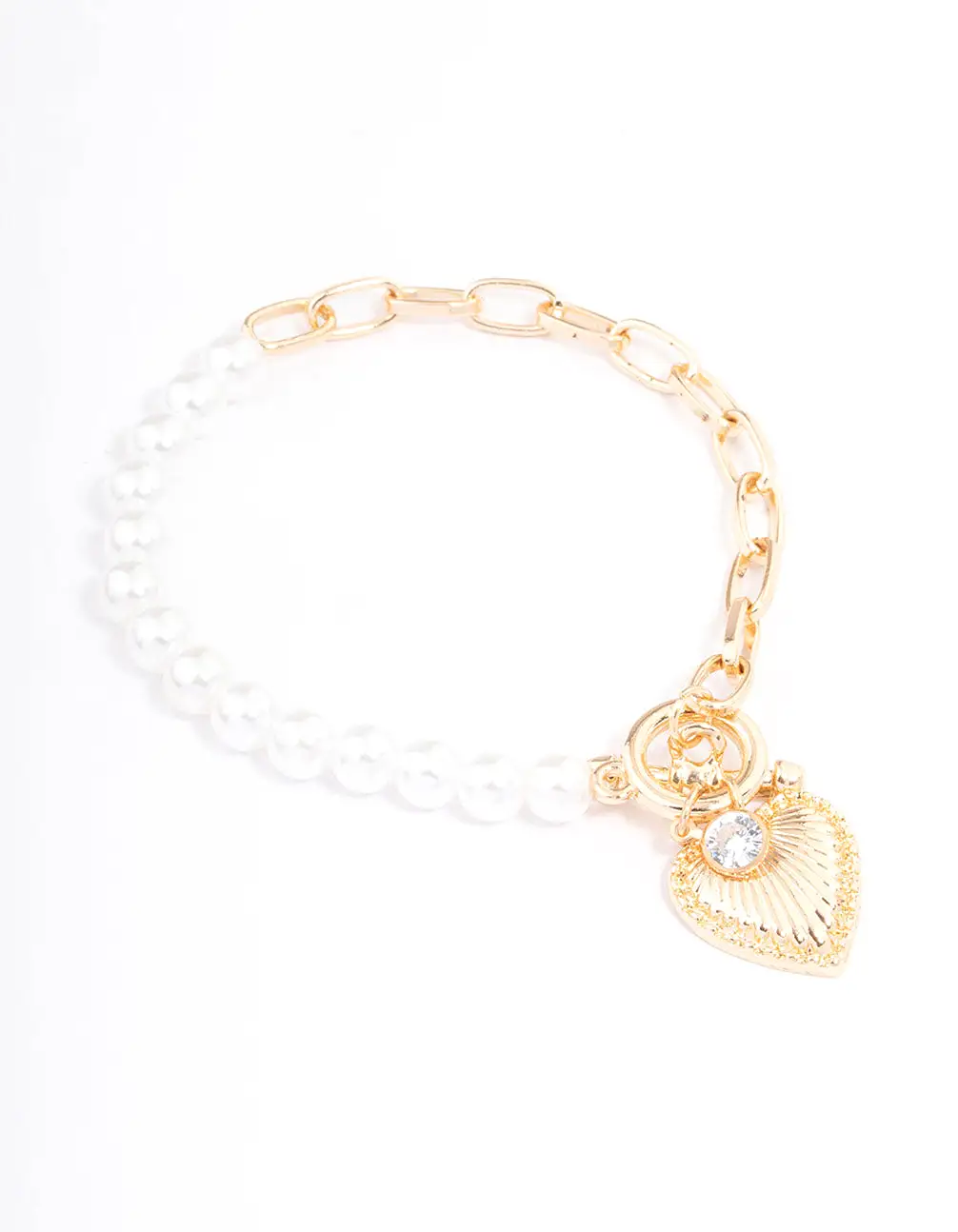 Gold Pearl Chain Heart Bracelet