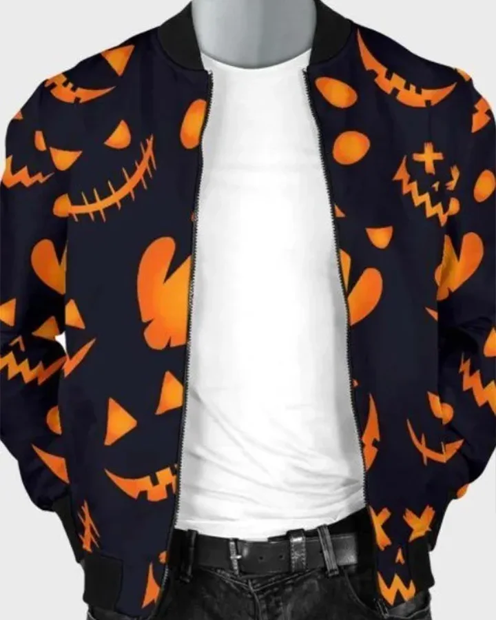 Halloween Pumpkins Black Bomber Jacket | William Jacket