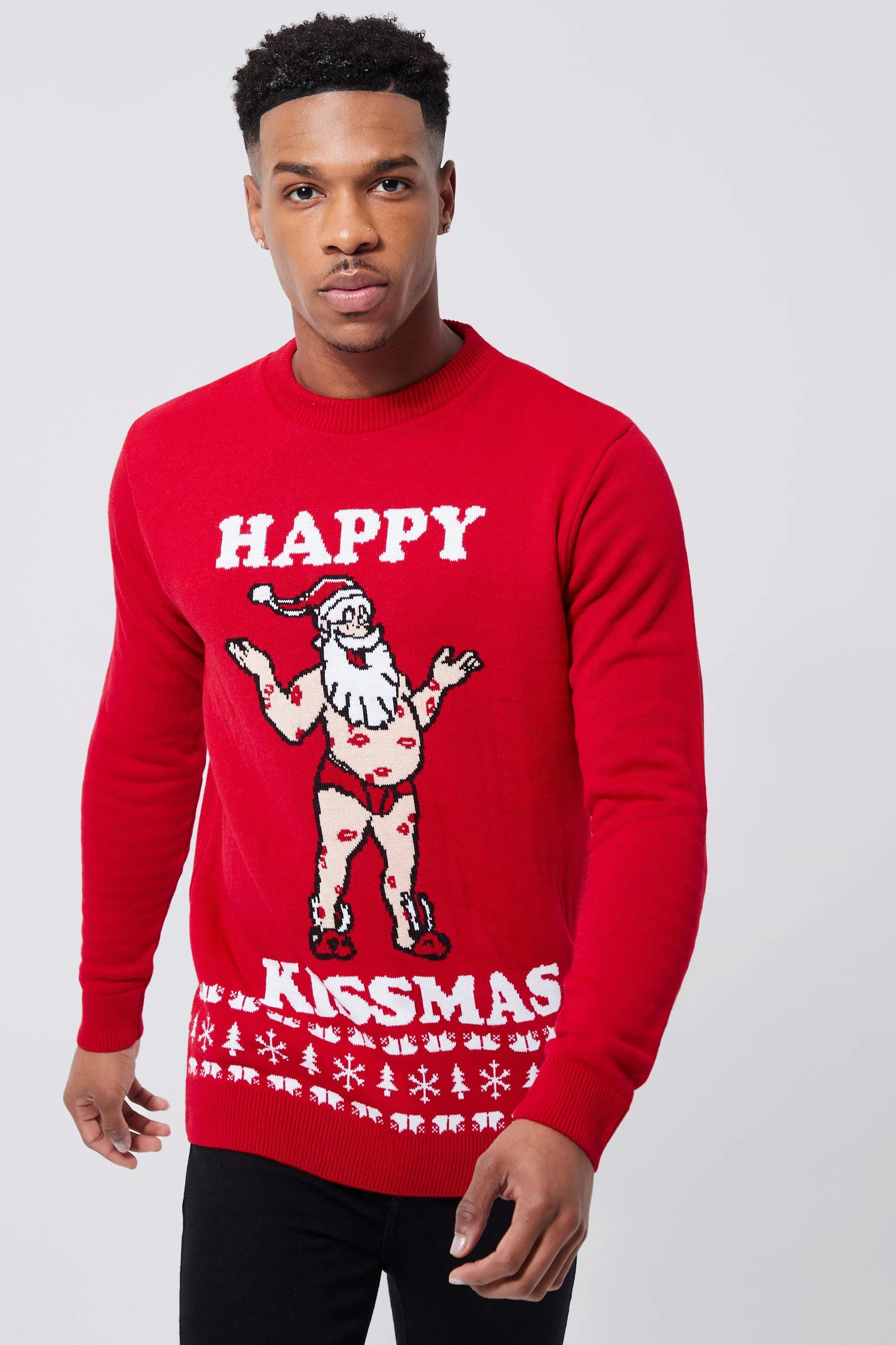 Happy Kissmass Christmas Jumper | boohooMAN UK