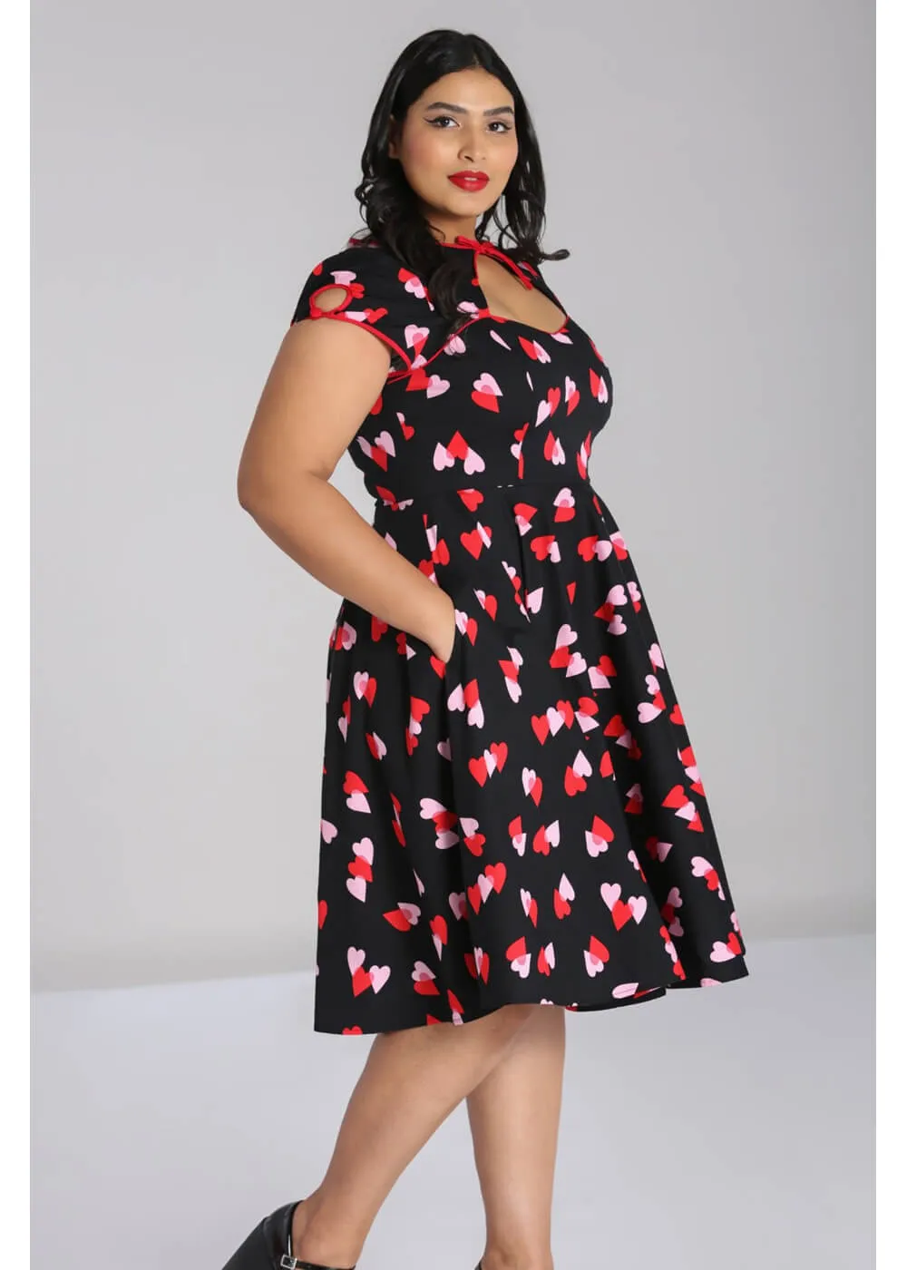 Hell Bunny Confetti Hearts 50's Swing Dress Black