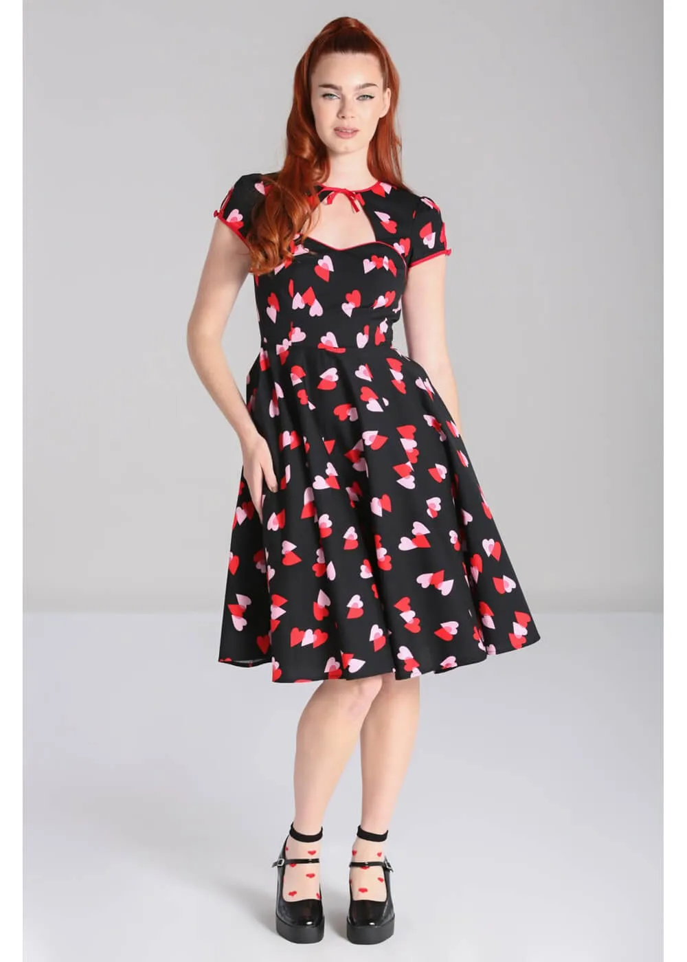 Hell Bunny Confetti Hearts 50's Swing Dress Black