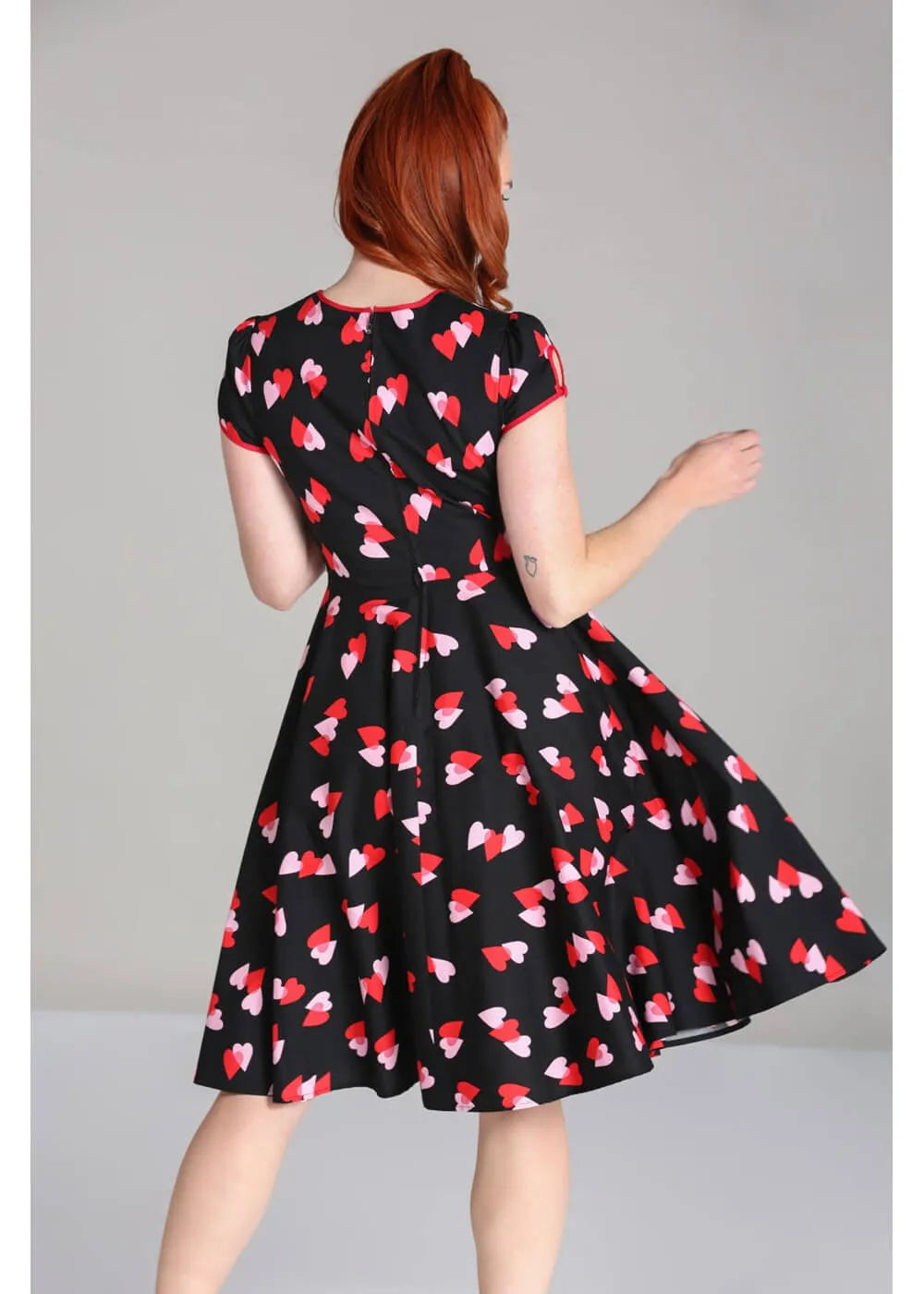 Hell Bunny Confetti Hearts 50's Swing Dress Black