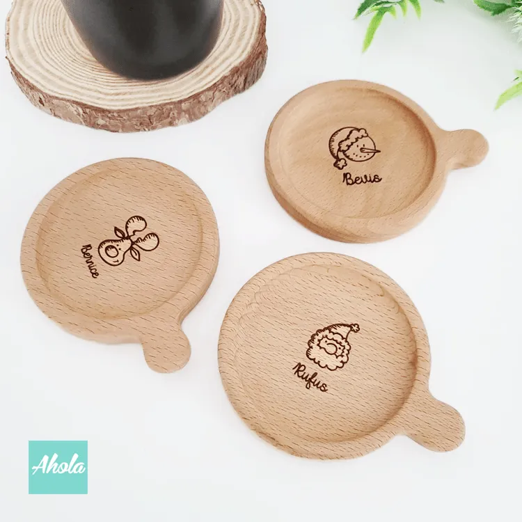 【ho-ho-ho】Engraved Wooden Cup Lid / Coaster 刻字櫸木杯蓋 / 杯墊