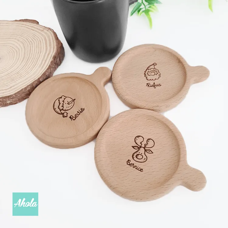 【ho-ho-ho】Engraved Wooden Cup Lid / Coaster 刻字櫸木杯蓋 / 杯墊