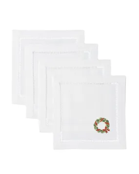 Holly Ribbon Wreath Cocktail Napkin